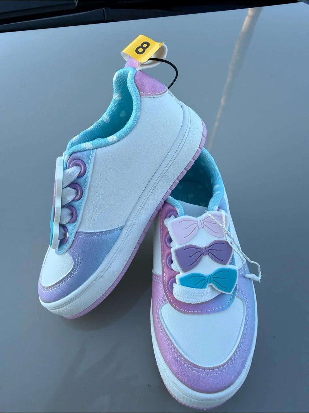 Kids Pastel Bow Accent Sneakers - White, Pink, Purple, Teal